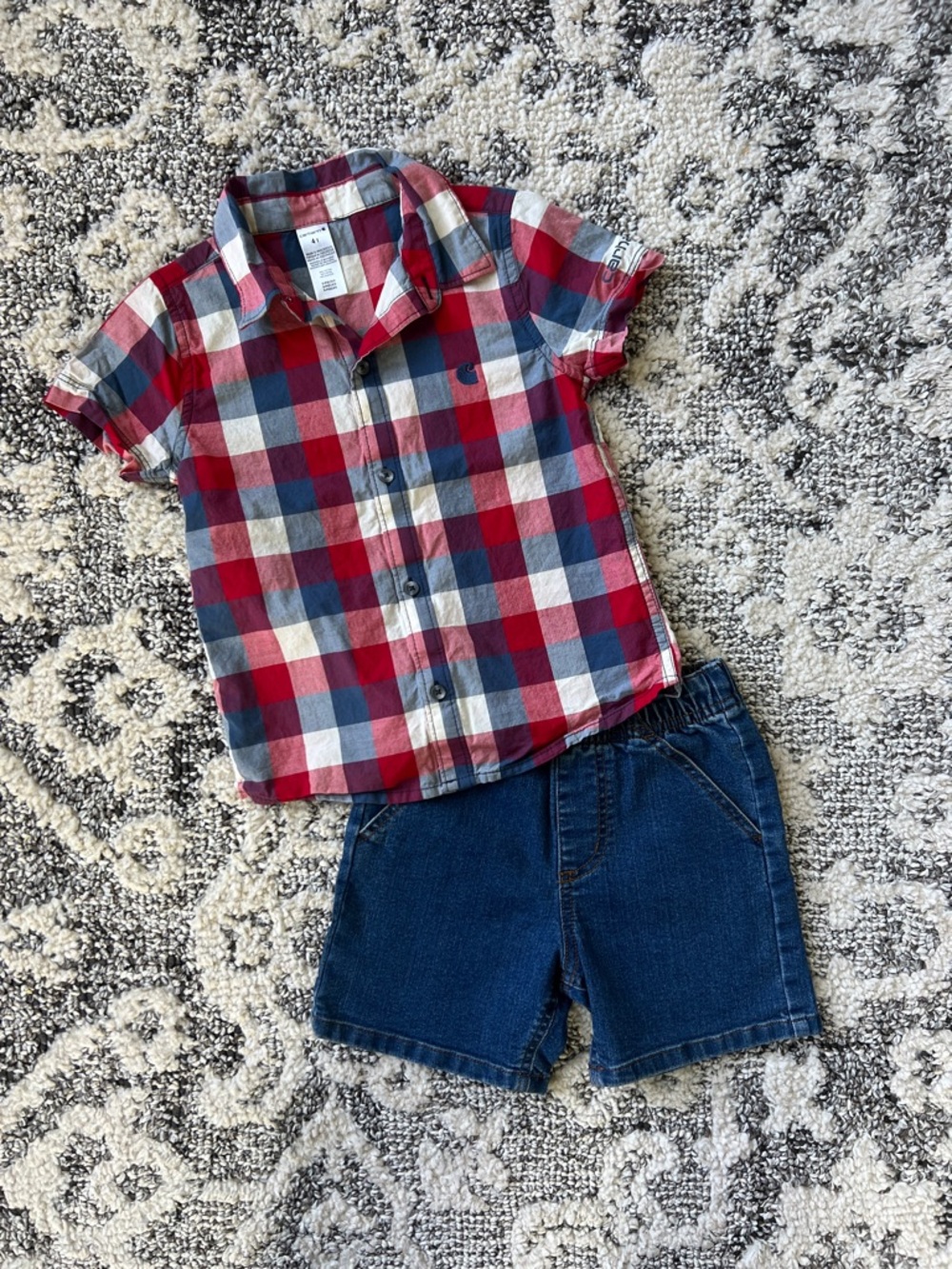 Carhartt Red, Blue & White Plaid Short-Sleeve Button-Down